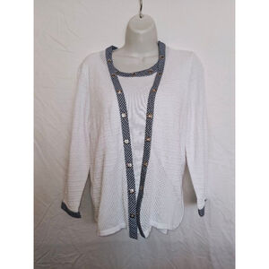 Alfred Dunner Petite White Navy sz petite large crochet granny preppy sweater